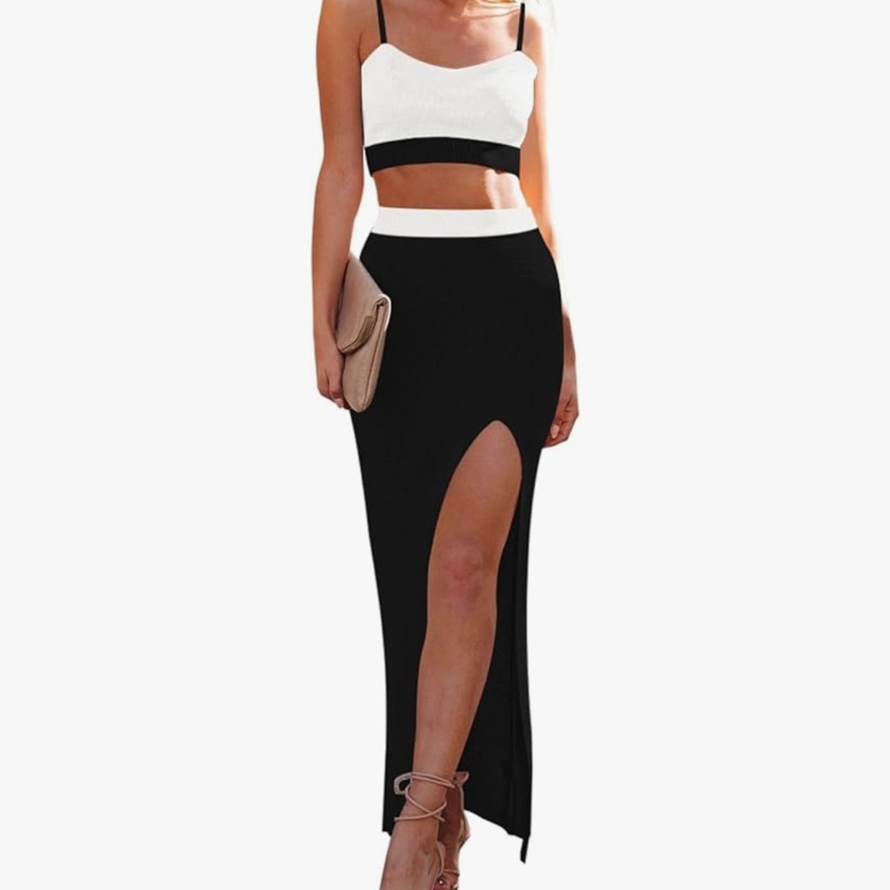 Sexy knit 2 piece crop top and body con high slit skirt brand new